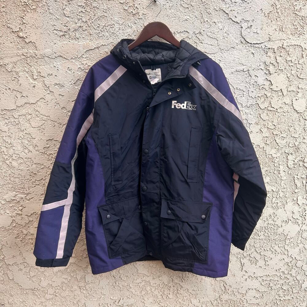FedEx Purple Black Insulated Hooded Work Jacket Men’s Large